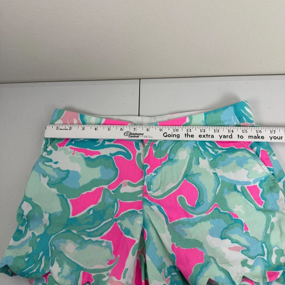Lilly Pulitzer Buttercup‎ Shorts Scalloped Hem Pink Teal Print Womens Size 8 EUC